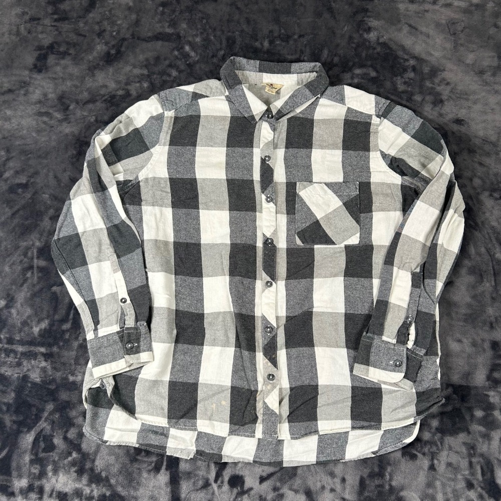 Woolrich Flannel Shirt Womens XXL Black White Buffalo Plaid Button Down Cotton